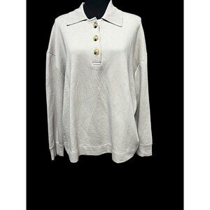 Vince Long-Sleeve Collared Pullover Top WOMEN L/G BEIGE Button Front SCANDINAVIA